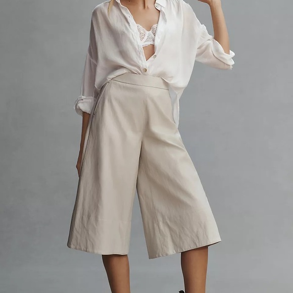 Beatrice B Met Faux Leather Culottes Cream Pants - Picture 2 of 10